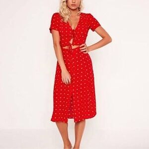 Glassons Midi Cutout Printed Peasant Cottagecore Dress Tie